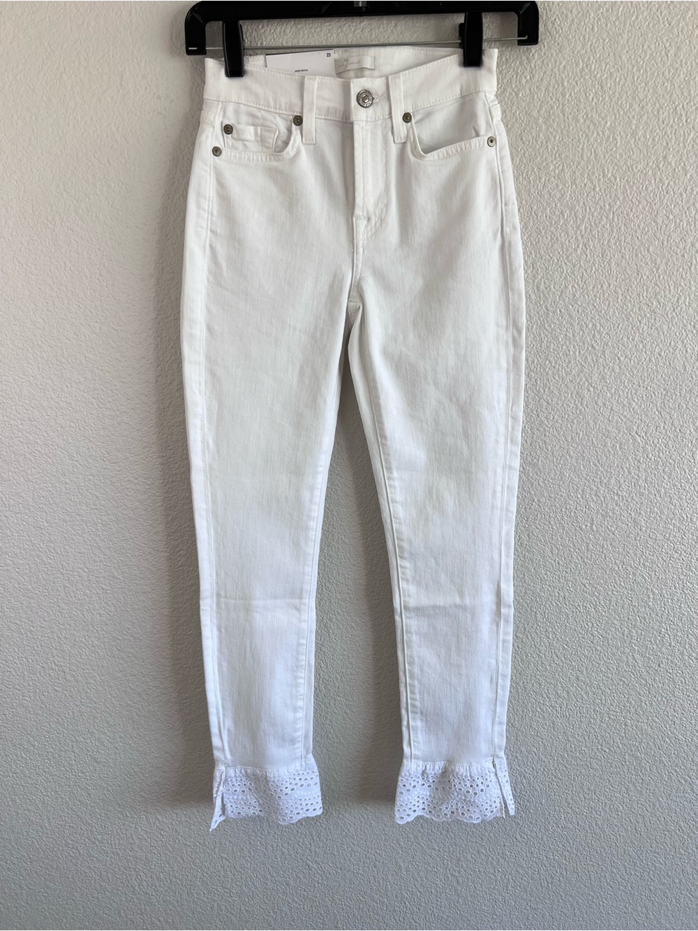 NWT 7 For All Mankind Gwenevere Ankle Skinny Eyelet Jeans White 23